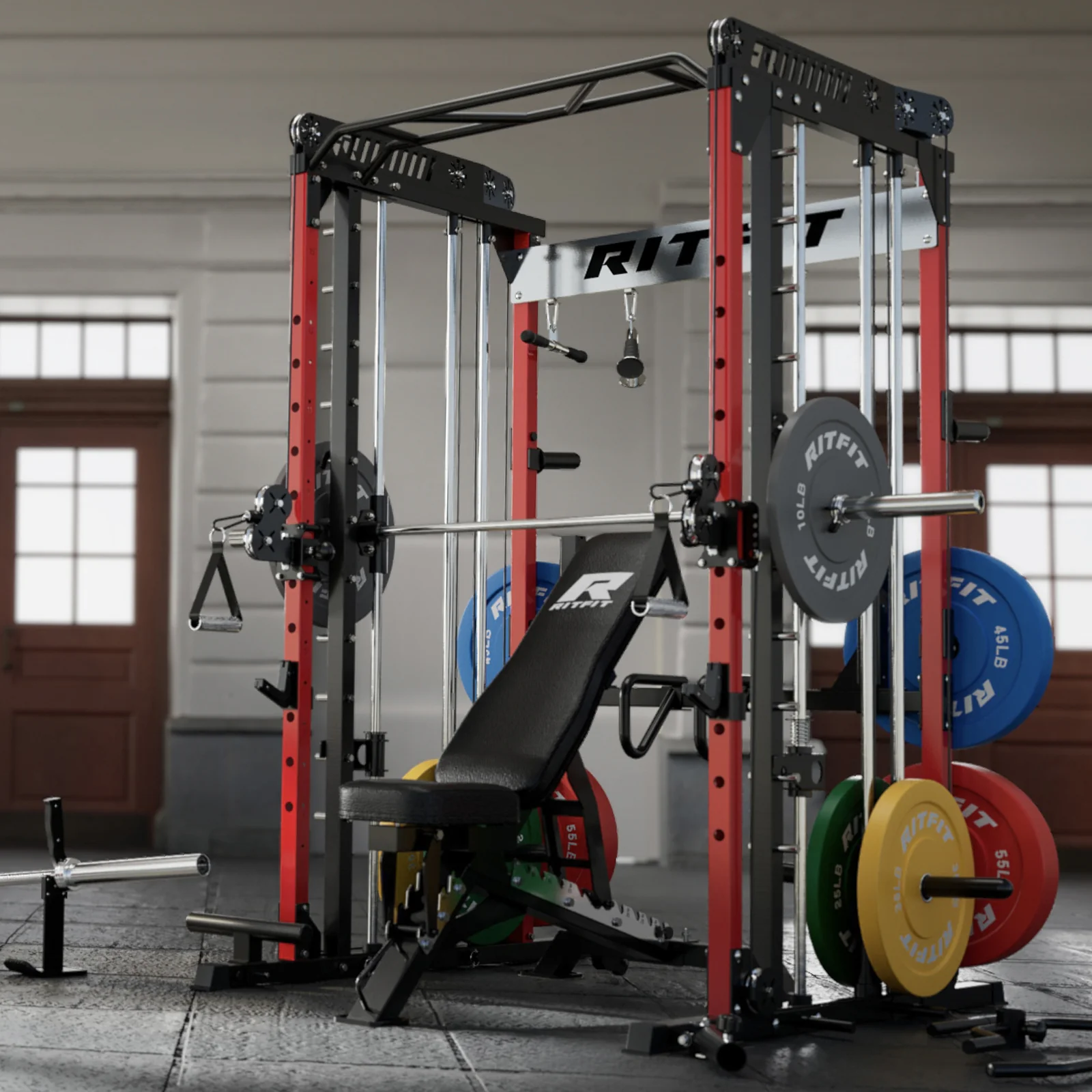 RitFit M1 PRO Multi-Functional Smith Machine with Cable Crossover System and Squat Rack for Home Gym - Image 10
