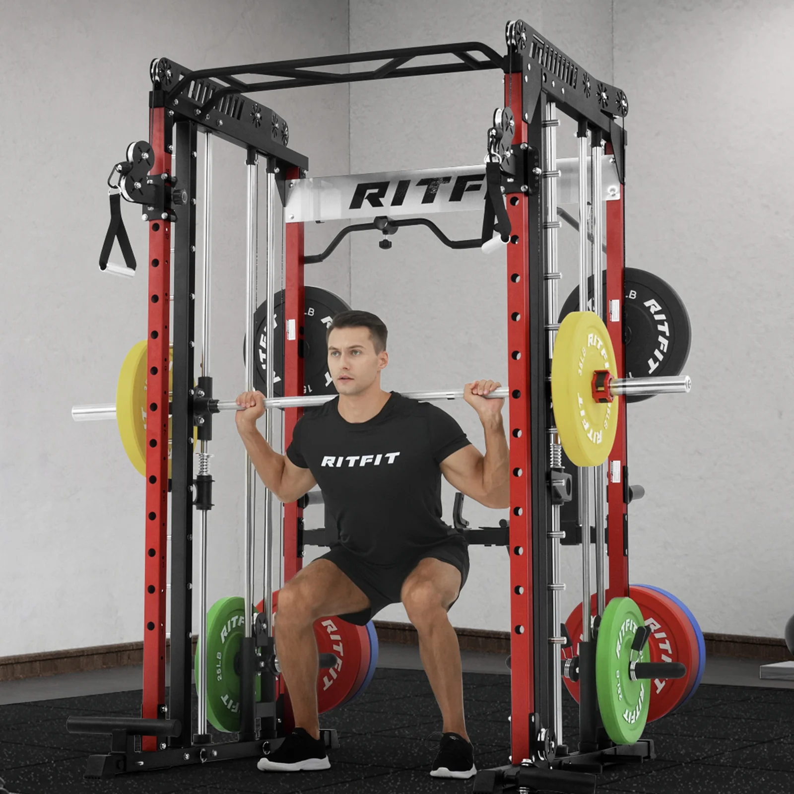 RitFit M1 PRO Multi-Functional Smith Machine with Cable Crossover System and Squat Rack for Home Gym - Image 15