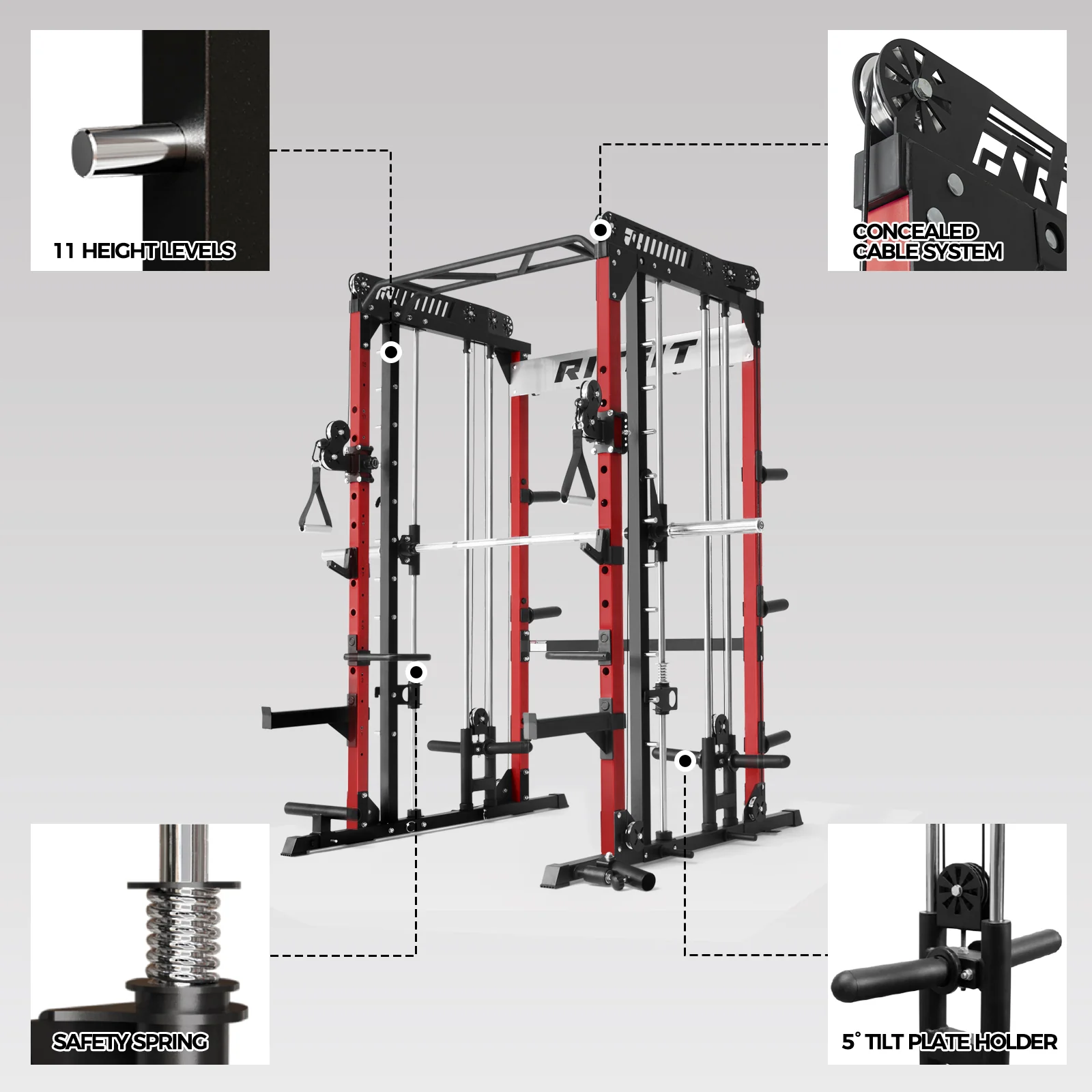 RitFit M1 PRO Multi-Functional Smith Machine with Cable Crossover System and Squat Rack for Home Gym - Image 7