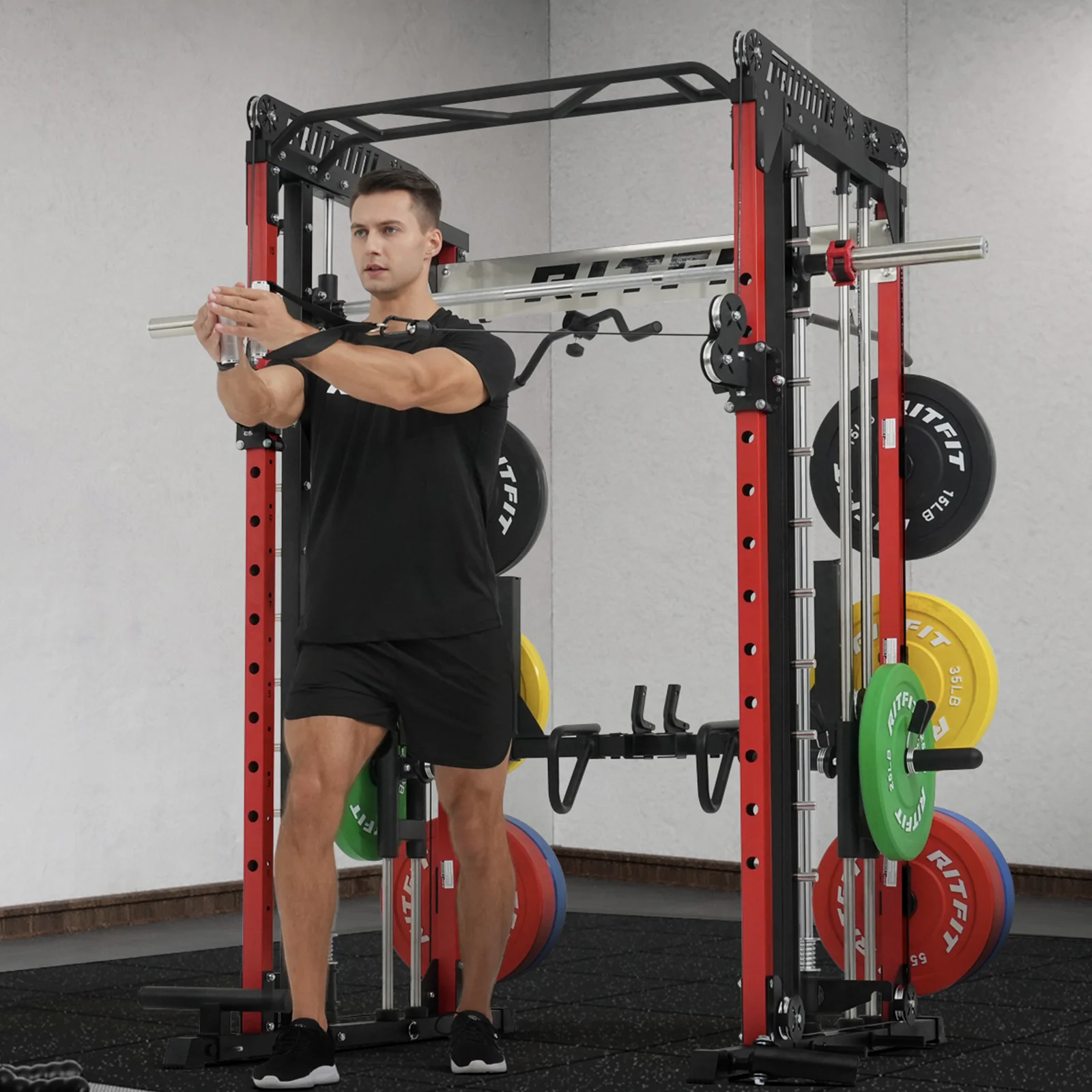 RitFit M1 PRO Multi-Functional Smith Machine with Cable Crossover System and Squat Rack for Home Gym - Image 11