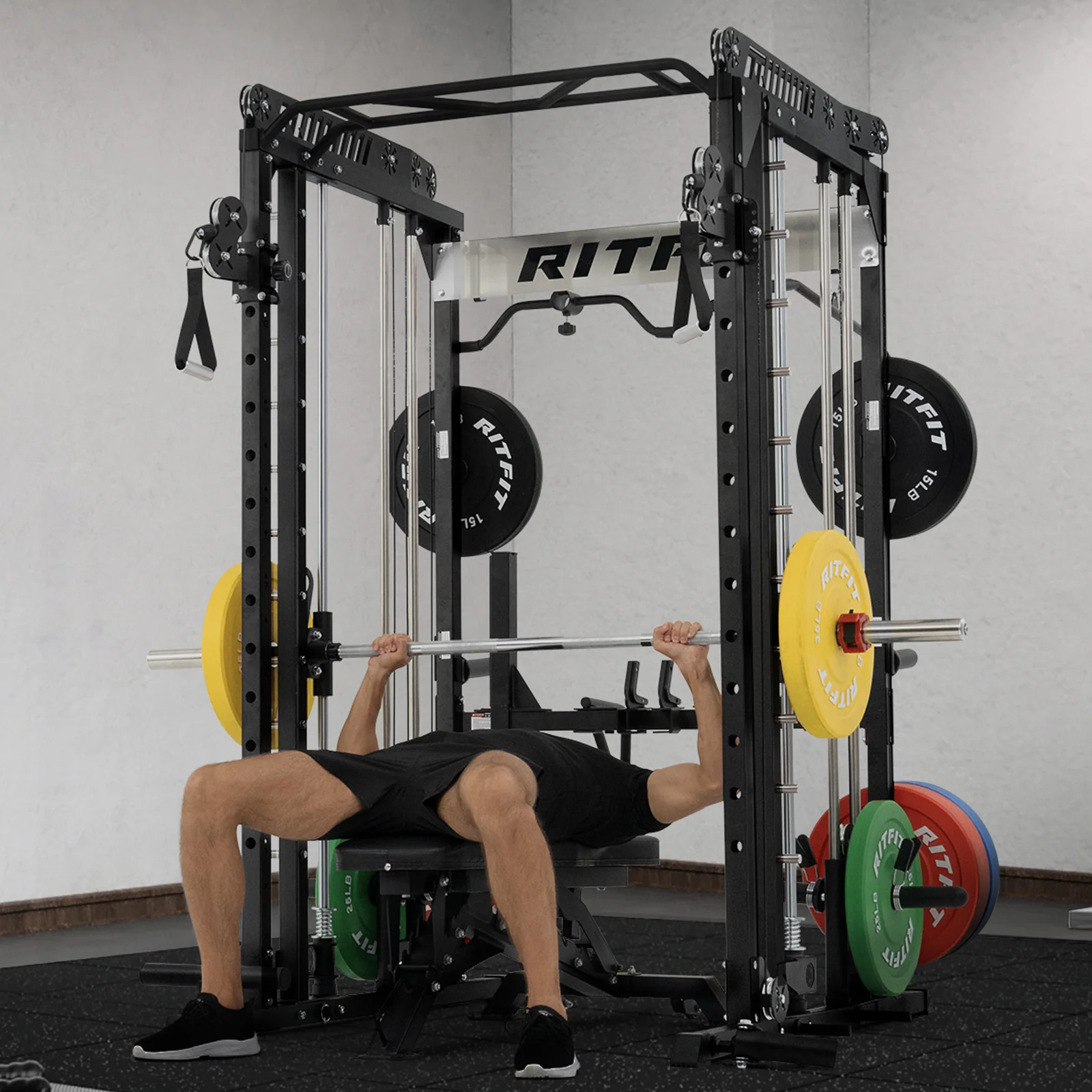RitFit M1 PRO Multi-Functional Smith Machine with Cable Crossover System and Squat Rack for Home Gym - Image 14