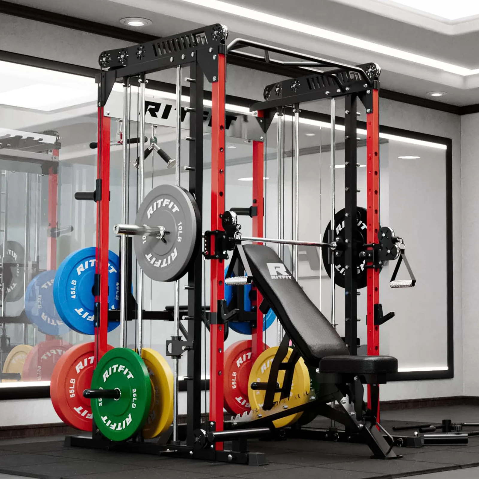 RitFit M1 PRO Multi-Functional Smith Machine with Cable Crossover System and Squat Rack for Home Gym - Image 16